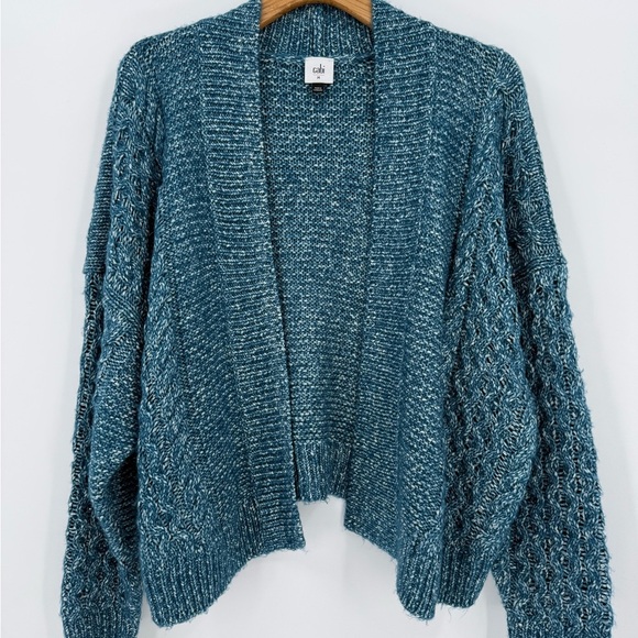 Cabi 4095 Astral Cropped Cable-Knit Open Cardigan in Teal in M - Picture 10 of 12